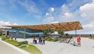 Proposed cultural center fits into natural landscape.